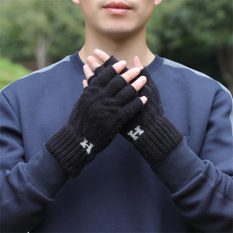 半指手套男士冬天保暖加绒加厚针织毛线露指学生写字骑行秋冬季男,淘宝优惠券,粉丝福利购,淘宝优惠卷