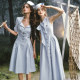 LaceMade Nautical Lover (ການລ່າສັດສະບັບ) ການອອກແບບຂອງຝຣັ່ງແບບເງິນເກົ່າແກ່ເສື້ອສີຟ້າເສັ້ນດ່າງແລະຊຸດກະໂປງ