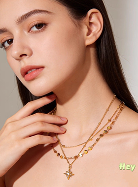 ins风四芒星三层叠戴项链