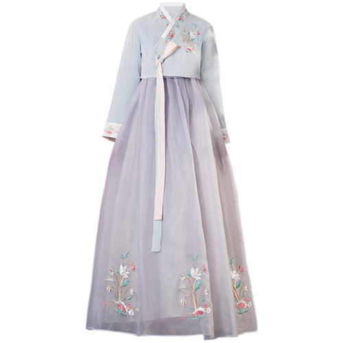 红色韩服长裙写真灰色朝鲜服装鲜族服女大长今民族舞蹈服韩国古装 - 图3