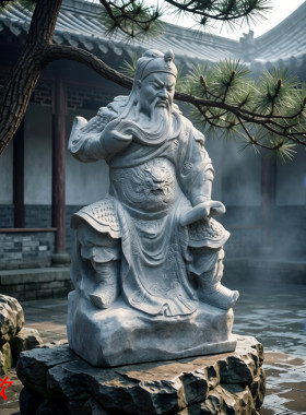 居家会所青石装饰关二爷石雕关公