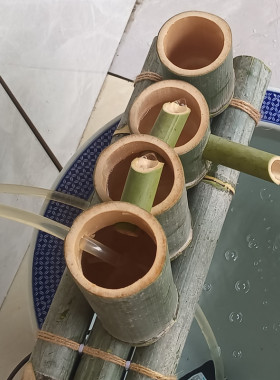 竹筒假山流水器装饰摆件竹制中式