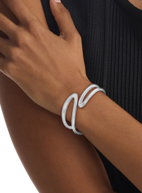 【新款】Calvin Klein/凯文克莱简约银色开口手镯时尚素圈银饰品