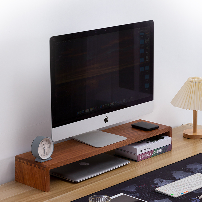 实木一体办公室显示器增高架电脑桌面垫高底座置物架电视支架定制-图1