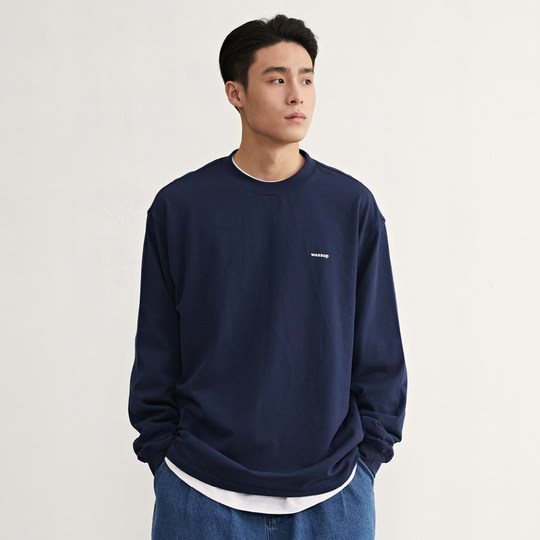 wassup基础长袖打底衫圆领上衣休闲美式白色纯棉t恤男情侣衣服女