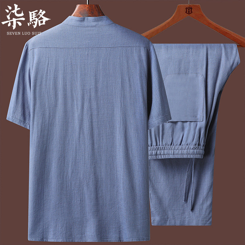 中老年唐装男棉麻短袖中国风衬衫 柒骆唐装