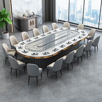 New Chinese Hotel Oval Electric Dining Table Rectangular Bag Buffet Dinner Table Hotel Clubhouse 20 People Swivel Table