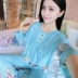 Bộ đồ ngủ nữ mùa hè Hàn Quốc dài tay mùa xuân và mùa thu cotton lụa phù hợp với sinh viên dễ thương cotton mùa hè dịch vụ nhà hai mảnh - Bộ Pajama