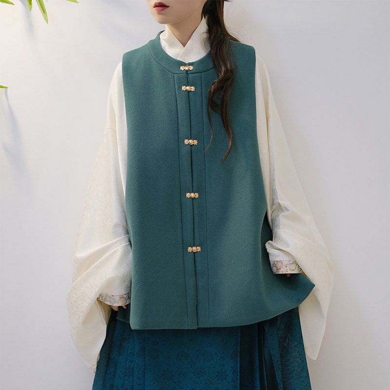 华序九章明制对襟圆领比甲百搭毛呢加口袋日常通勤红色汉服女秋冬,淘宝优惠券,粉丝福利购,淘宝优惠卷