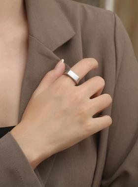 欧美简约复古长方形戒指女钛钢古银色小众设计男食指戒指环