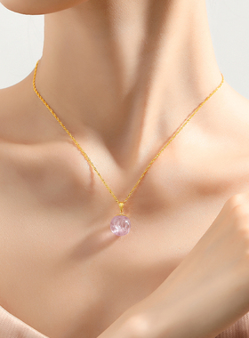 收藏级紫锂辉18K金猫眼单珠吊坠