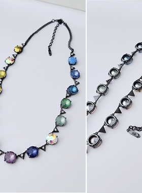 欧美出口余量小众SD家logo镀真金彩色镶钻水晶日常百搭气质项链女