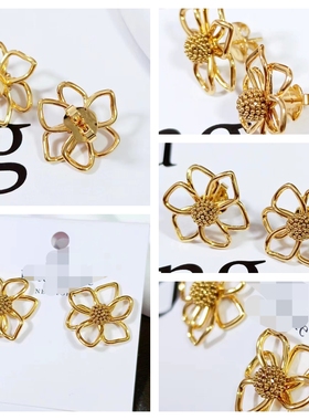 欧美小众设计KS新款logo高级金属质感镀金镂空花朵气质优雅项链女