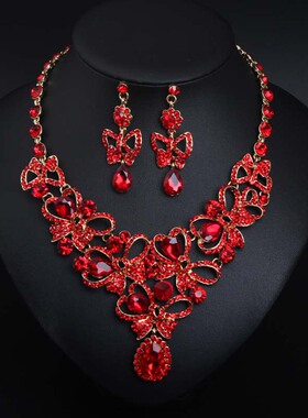 欧美蝴蝶水钻项链耳环套装礼服新娘宴会女配饰批发