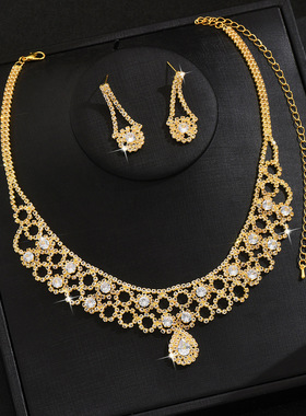 水滴流苏项链耳环手链套装欧美高级百搭礼服项饰批发