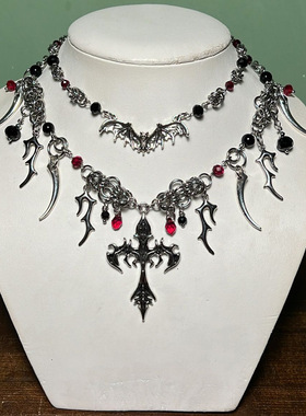 万圣节项链批发跨境暗黑十字架天使重工金属哥特风链条饰品