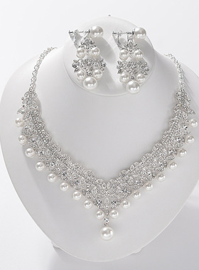新娘珍珠项链结婚套链耳环二件套