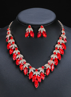 欧美复古夸张新娘项链耳环套装