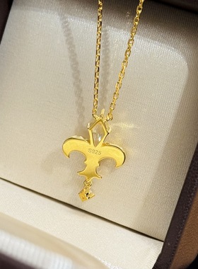 S925纯银 鸢尾花钻石项链美式复古日常百搭十字锁骨链轻奢中古