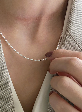 s925纯银米珠橄榄珠项链女小众设计韩国ins简约感叠戴锁骨链