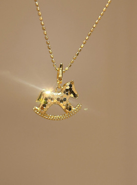 S925纯银马上有钱碎冰冰摇摇马吊坠项链女中古风复古小红书锁骨链