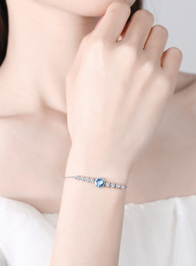 S925纯银海洋之心紫水晶钻石手链女蓝宝石蓝钻高级银饰小众轻奢