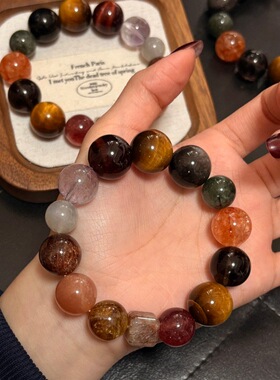 原创天然黄虎眼红虎眼黑金超方糖气质手串男女款时尚手链