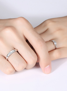 925纯银情侣戒指莫桑石钻石钻戒结婚对戒求婚订婚仿真婚戒女活口