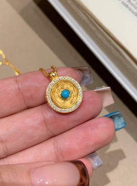 纯银s925新中式蓝松石可转动八宝罗盘项链罗盘精致轻奢感小众