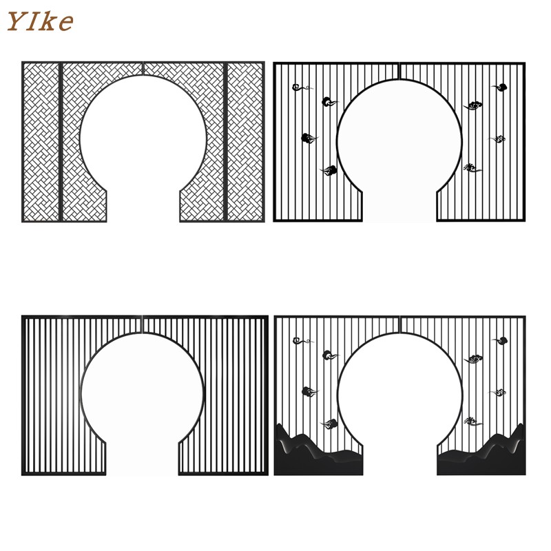 铁艺金色新中式客厅月亮门镂空隔断屏风不锈钢圆形洞门简约现代-图2