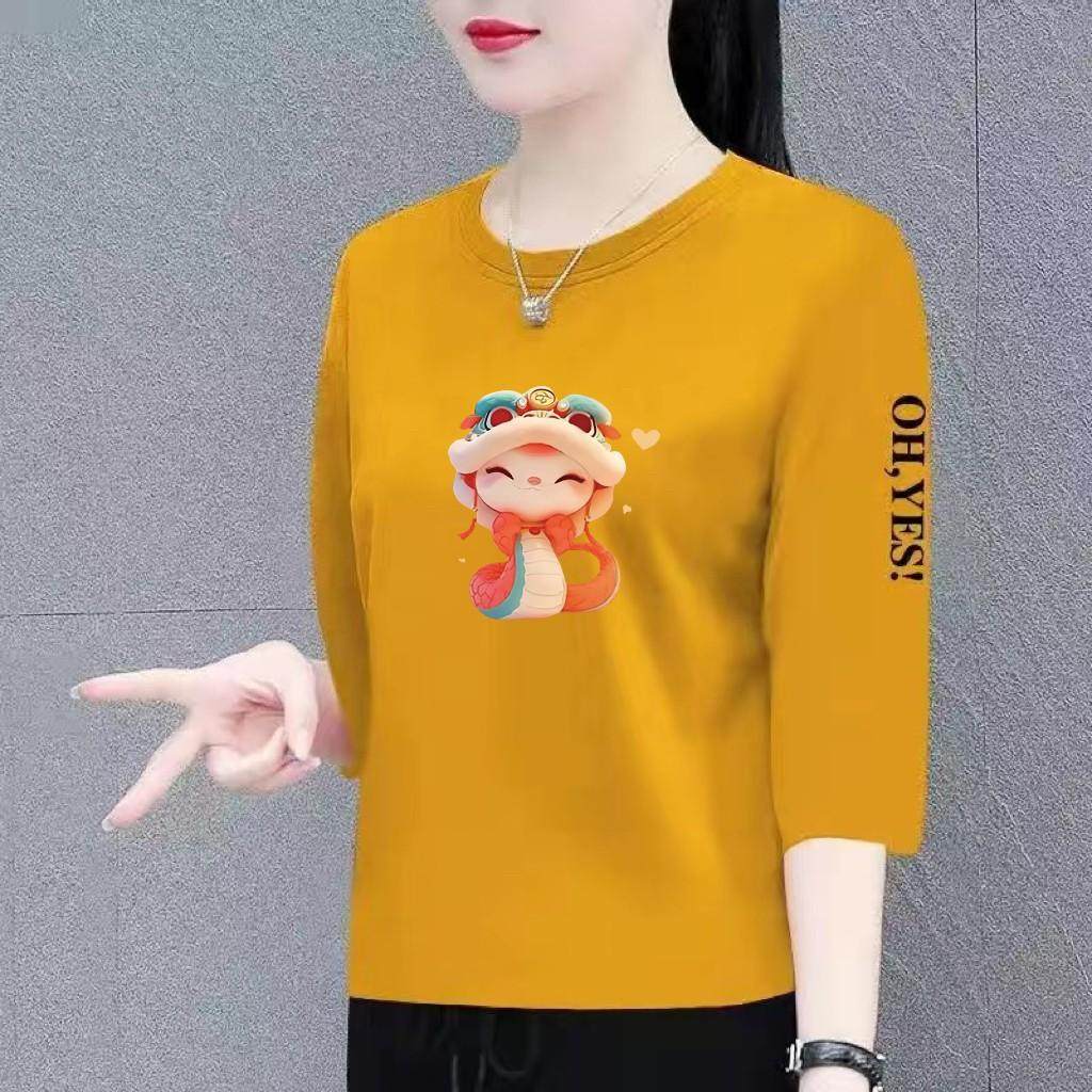 清仓捡漏折扣外贸妈妈七分袖上衣宽松显瘦减龄韩版印花打底衫女装