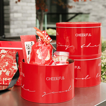 Dragon Year Biscuits Candy Iron Box New Year Packaging Boxes Round Hug Bucket Biscuits Iron Jar Year Goods Gift Boxes Red