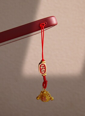 古法金好运连福袋红绳挂件吊坠