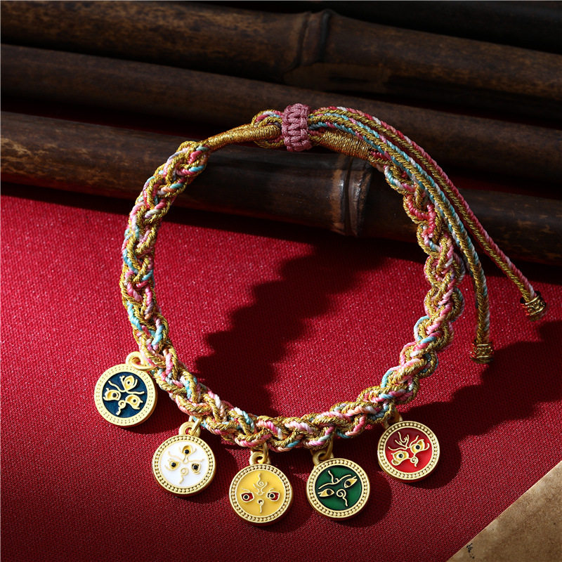 藏式手绳唐卡手工编织绳五路财神编绳手链男女本命年民族风,淘宝优惠券,粉丝福利购,淘宝优惠卷