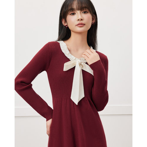 IEF/爱依服2025秋新款蝴蝶结细带法式优雅气质时尚显瘦连衣中裙 - 图2