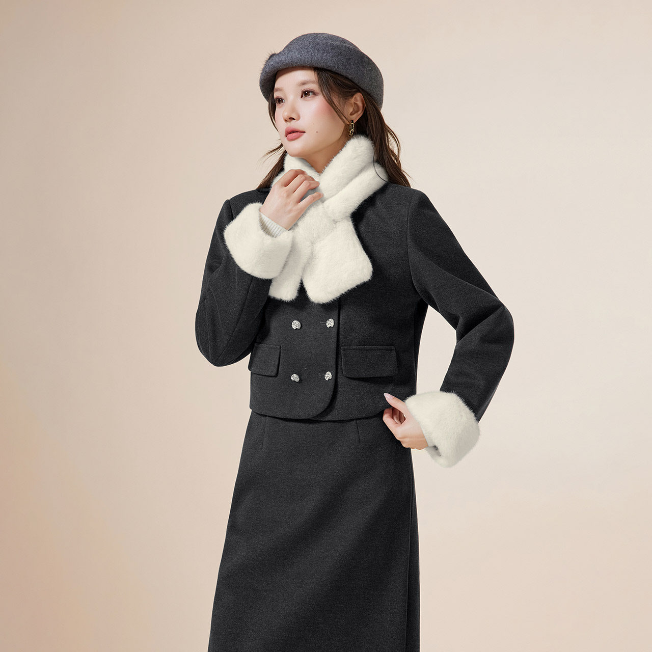 IEF/爱依服2025冬季新款法式通勤气质优雅风显瘦女毛呢上下套装,淘宝优惠券,粉丝福利购,淘宝优惠卷