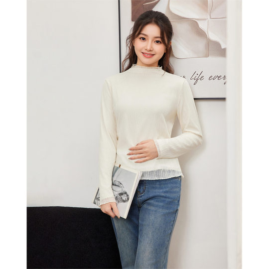 Aiyifu plus size women's clothing 2025 autumn and winter new style French gentle style commuting versatile thin velvet lace top