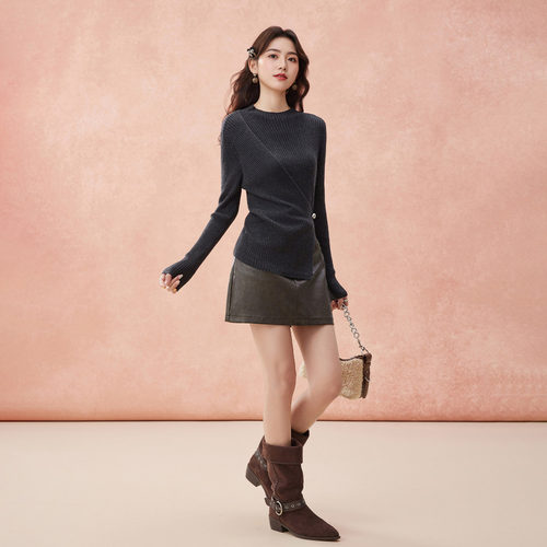 IEF/爱依服半身裙2025秋季新款韩版性感小女人气质百搭亮面皮A裙 - 图1