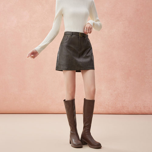 IEF/爱依服半身裙2025秋季新款韩版性感小女人气质百搭亮面皮A裙 - 图2