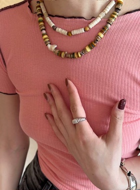 waki 岛屿博物馆天然贝壳片彩色手工串珠小众项链Island Gallery