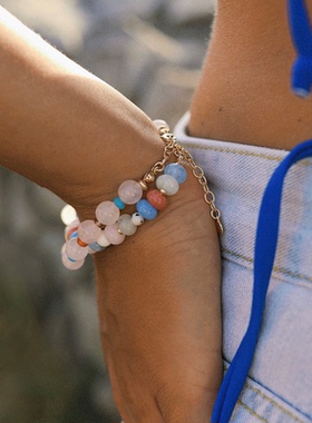 waki 情人节限定Pink Crystal 粉色爱心四叶草水晶系列串珠手链