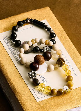 Picnique Moon 虎眼石&银曜石&白化石黄东陵串珠手链
