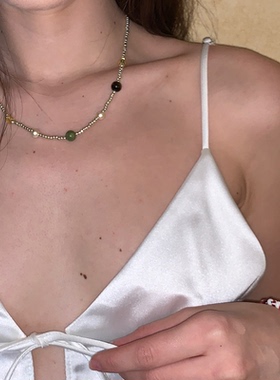 waki 冲绳假期银色叠戴度假手工串珠虎眼石项链Okinawa Vacay