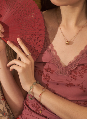 Oups 金玉盈门手链套组yigenana东陵玉串珠手链女金色吊坠小众女