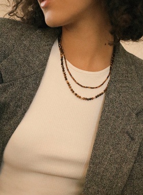 waki 双份焦糖双层串珠项链叠戴小众百搭锁骨链Double Caramel