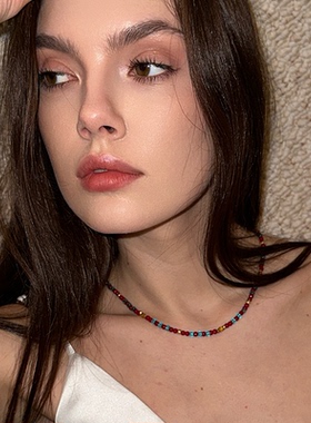 waki 加勒比盛夏 红蓝撞色手工串珠项链度假感Caribbean Summer