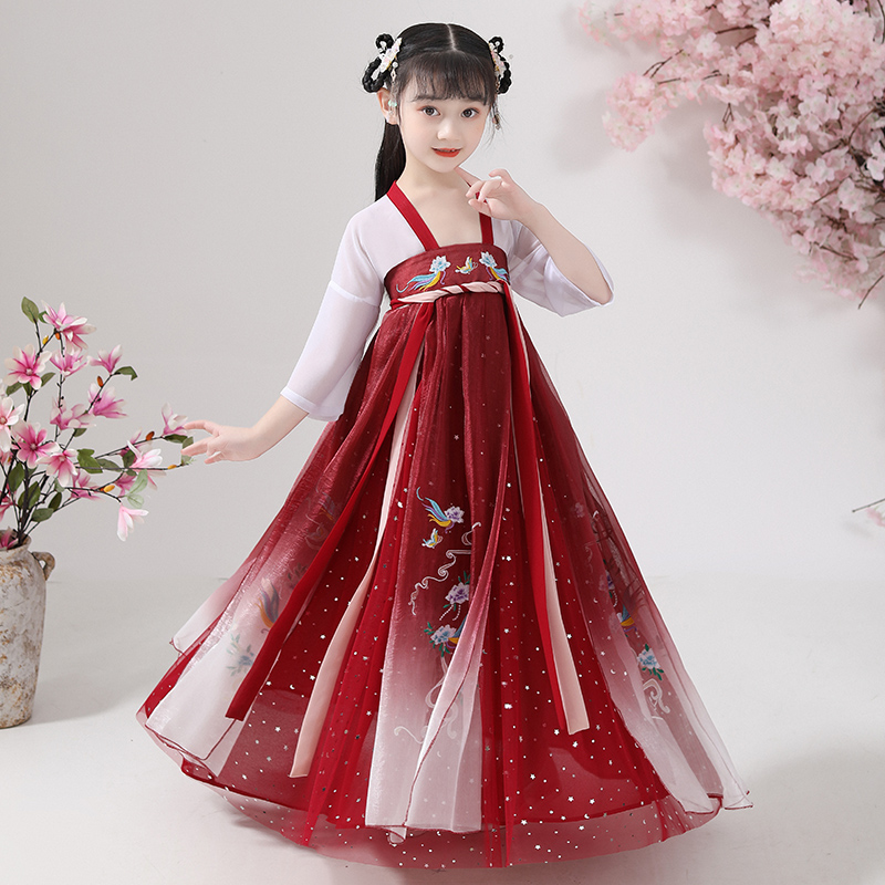 洛芳菲旗舰店女童汉服夏装儿童超仙襦裙中国风唐装古装小女孩童装飘逸连衣裙薄2