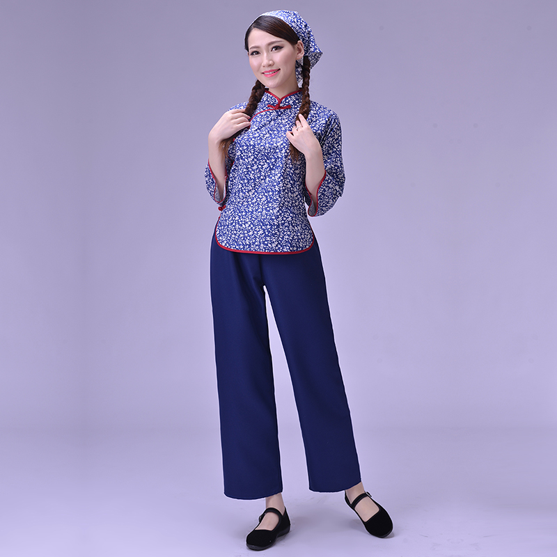 洛芳菲旗舰店采茶女村姑秧歌演出服装乡村民族风女装舞蹈茶楼茶艺茶道表演服装0