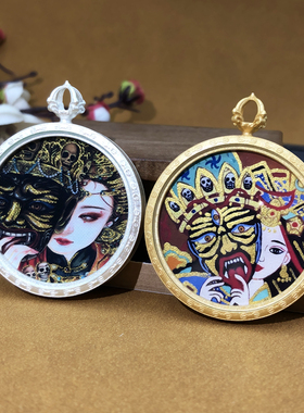 万字纹3.5cm单面盒子吊坠钛钢