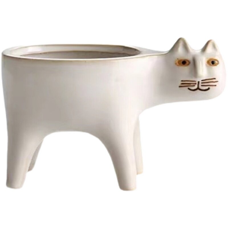 创意可爱猫咪尾巴陶瓷花盆卡通动物简约多肉个性猴尾柱仙人掌花盆 孚中工艺 淘优券